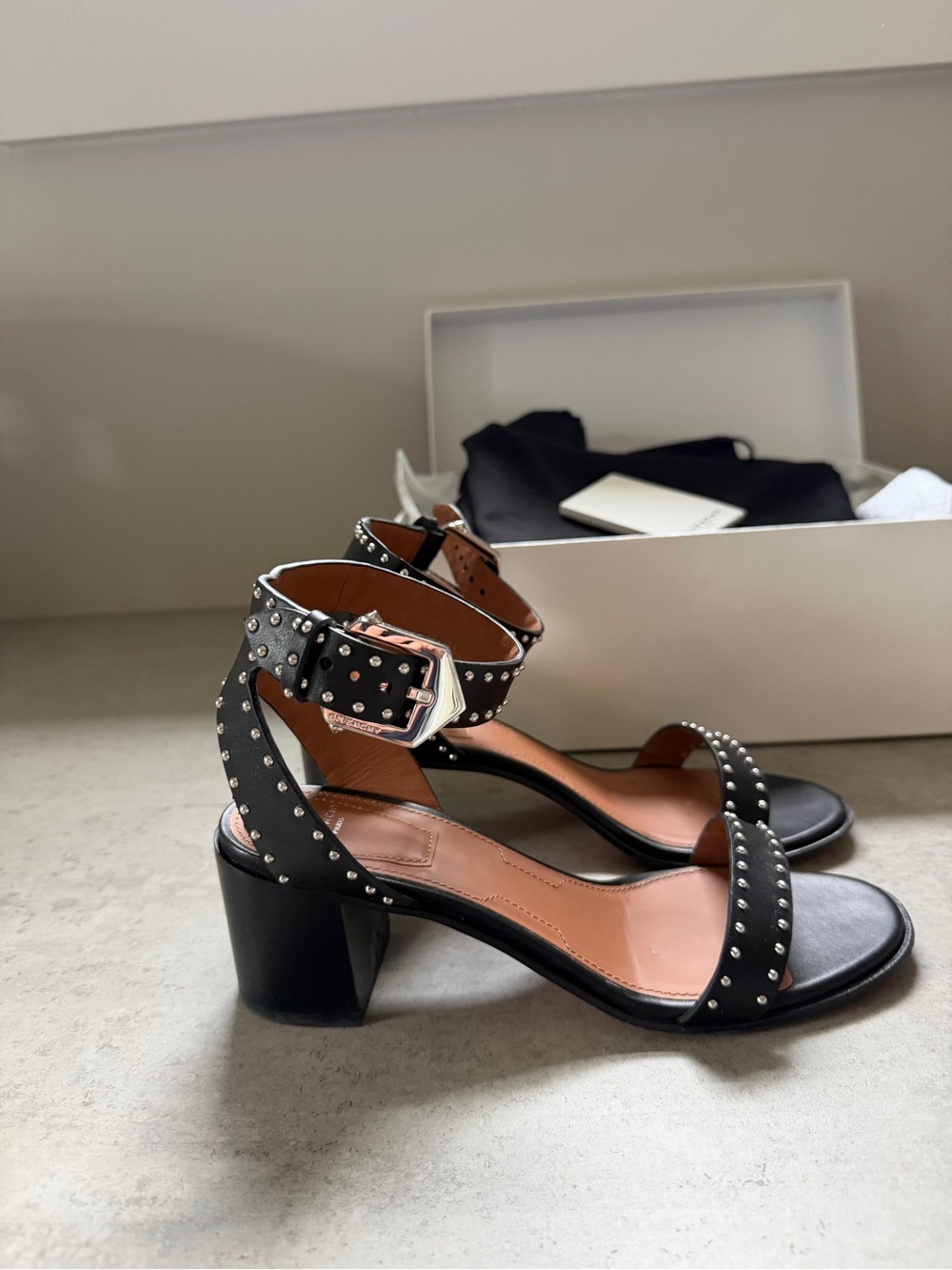 Givenchy Black Studded Leather Block-Heel Sandals - Picture 5 of 5
